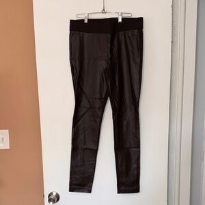 Lauren by Ralph Lauren Dark Brown Faux Leather Leggings with Elastic Waist